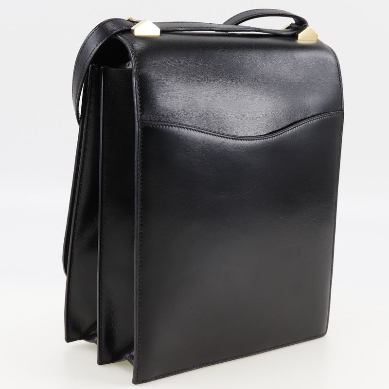 Hermes Chianti One Shoulder Vintage Box Calf Black/gold Hardware Women Shoulder