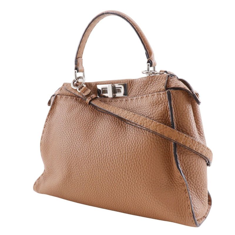 Fendi Peekaboo Regular Selleria 2WAY Shoulder 8bn226 Leather Brown Women's