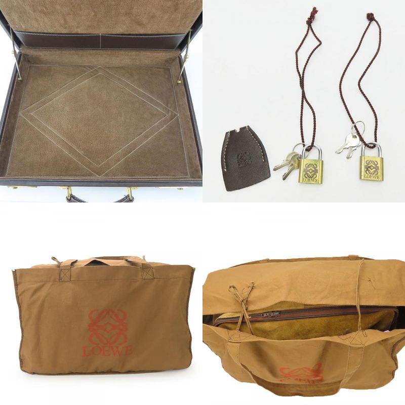 Loewe Business Bag Leather Brown Beige Gold Hardware Attache Case Hard Case
