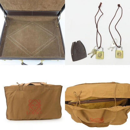 Loewe Business Bag Leather Brown Beige Gold Hardware Attache Case Hard Case