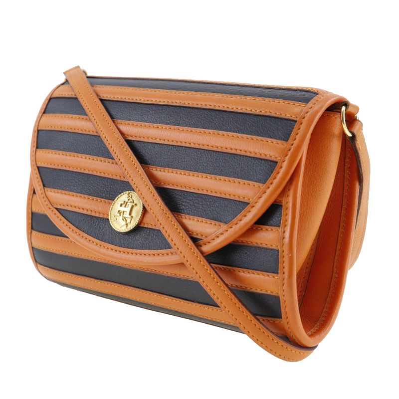 Hermes Leather Orange/black 0V Women's Shoulder Bag