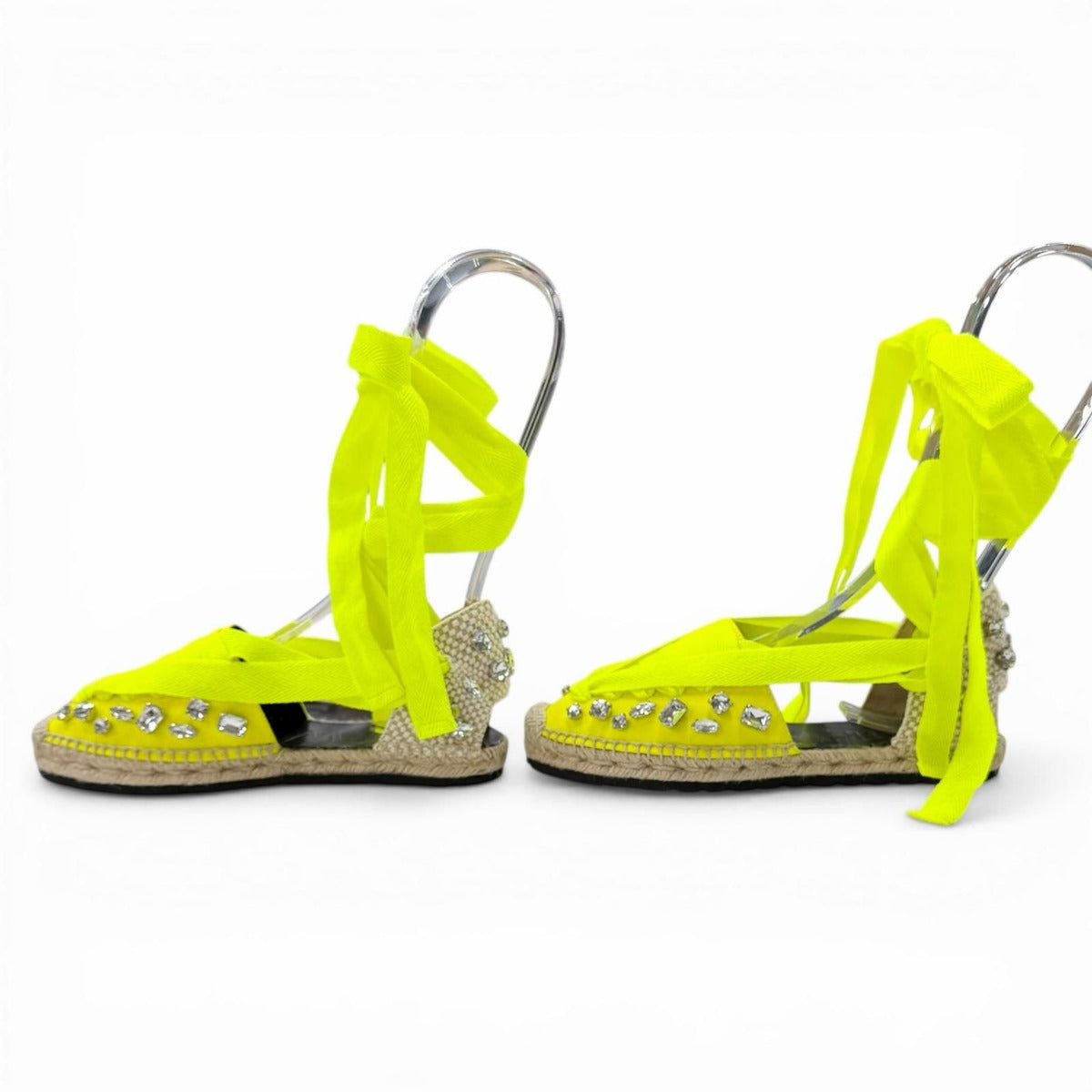 Loewe Paula S Ibiza Canvas Crystal Ribbon Espadrilles Sandals Yellow 37 Handbag — view 3