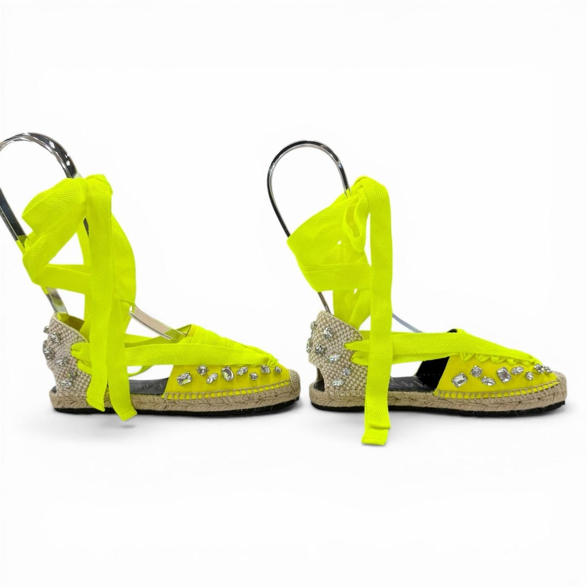 Loewe Paula S Ibiza Canvas Crystal Ribbon Espadrilles Sandals Yellow 37 Handbag — view 4