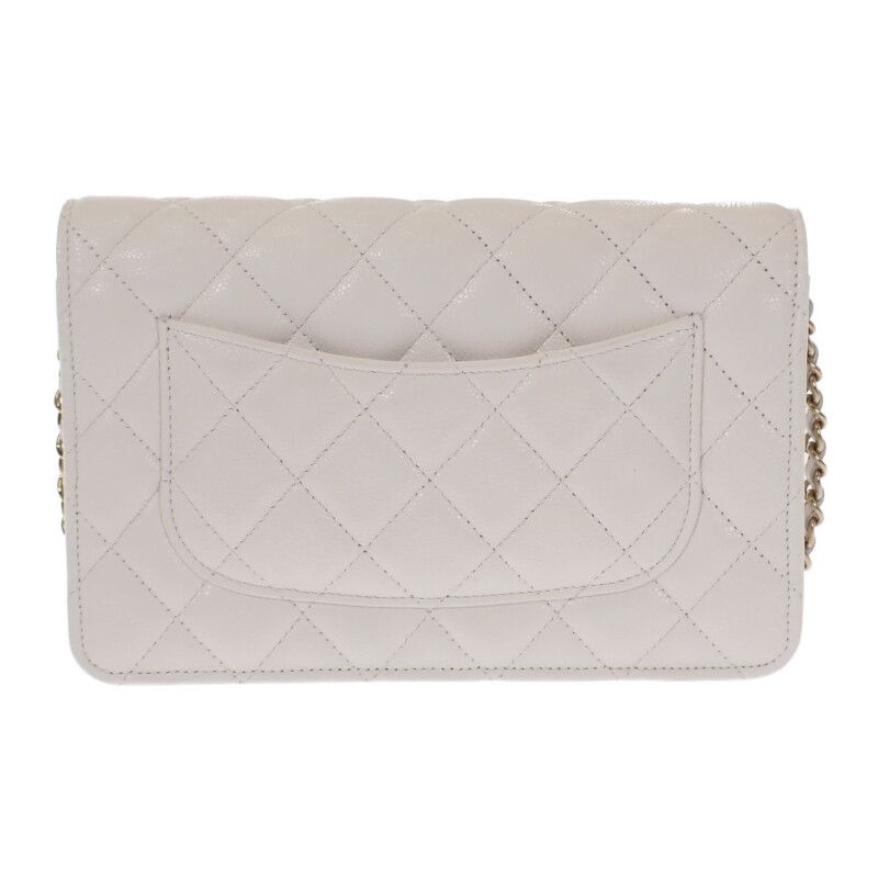 Chanel Classic Chain Wallet Ap0250 Shoulder Bag Caviar Skin White Gold Hardware