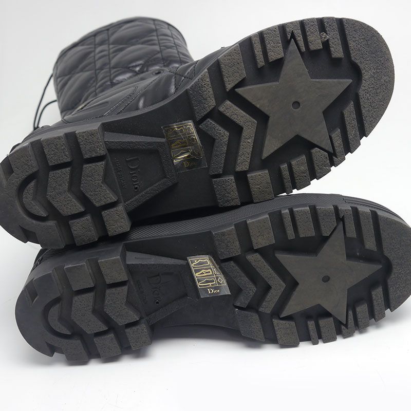 Dior Long Boots Cannage 37 Black Leather Lace Up