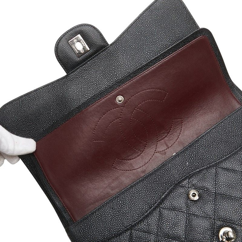 Chanel Coco Mark Matelasse 30 Double Flap Chain Shoulder Bag Black Caviar Skin