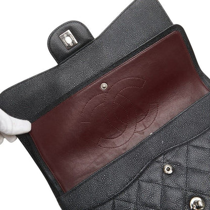 Chanel Coco Mark Matelasse 30 Double Flap Chain Shoulder Bag Black Caviar Skin