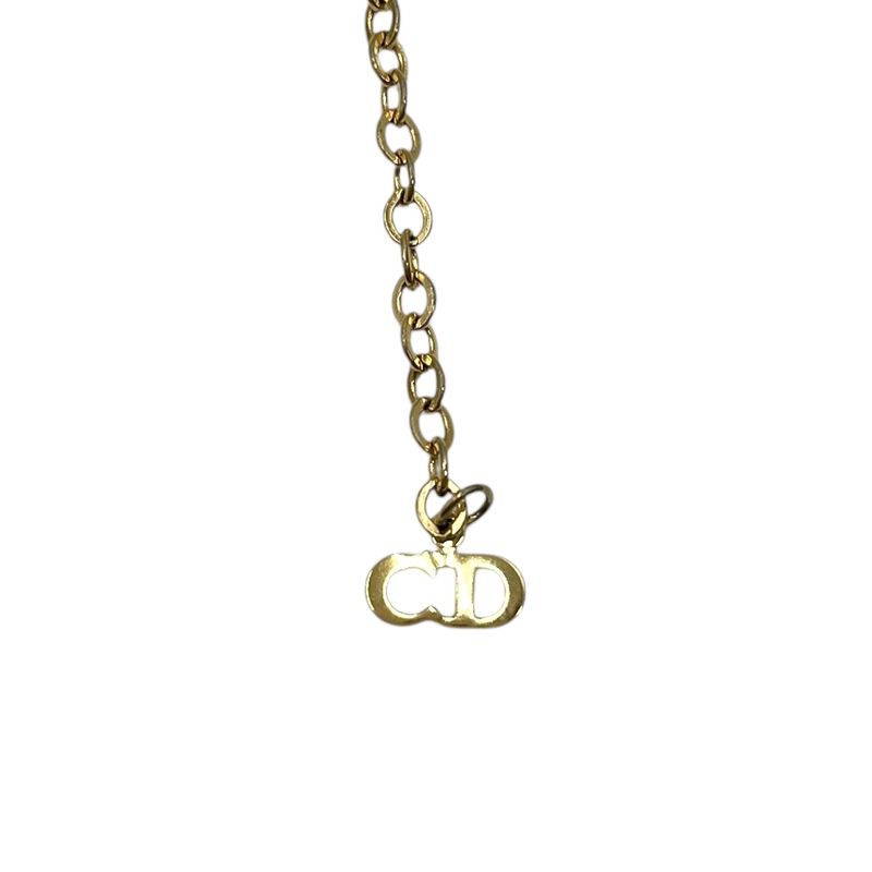 Christian DIOR Necklace Metal Rhinestone Gold Plated Gold