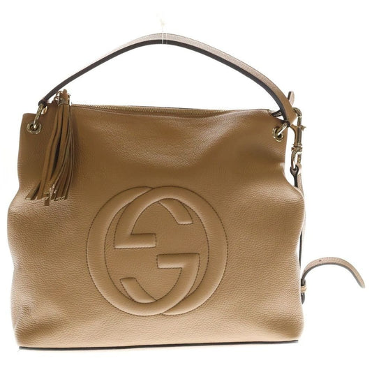 Gucci Interlocking Soho 2-Way Shoulder Bag Beige Leather Gold