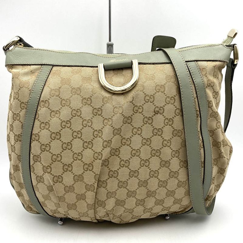 Gucci 204940 Shoulder Bag GG Canvas Leather Abby Beige Green Women
