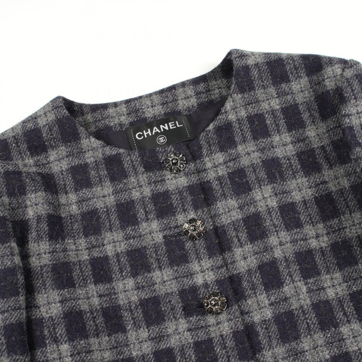Chanel Dress CC Logo Button Wool — view 8