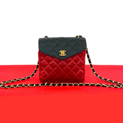 Chanel Chanel Vintage Quilted Satin Chain Shoulder Bag Black Red