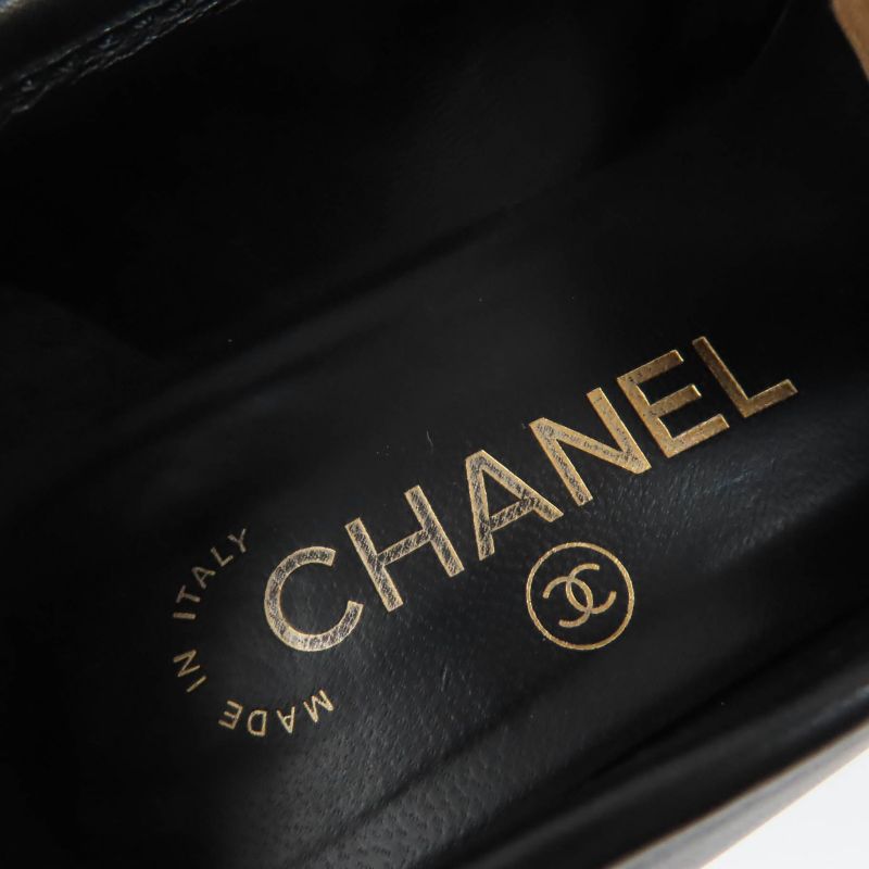 CHANEL G31974 Leather Loafer With Coco Mark Chain Black Gold Hardware 36.5 Made