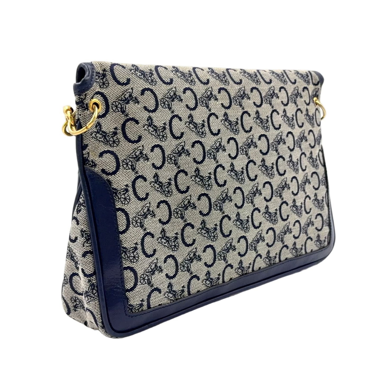 Celine C Macadam Leather Canvas Navy Shoulder Bag Gold — view 2
