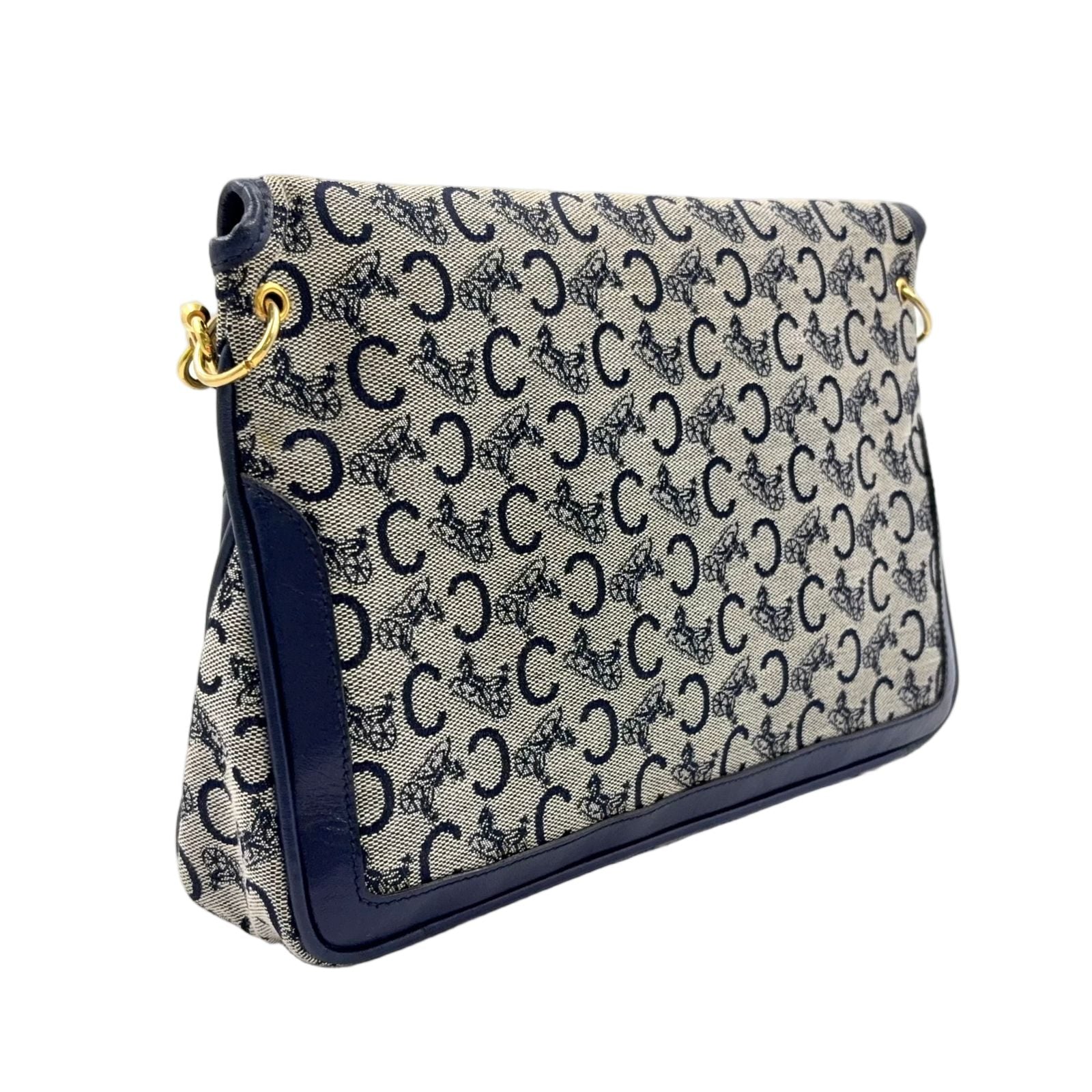 Celine C Macadam Leather Canvas Navy Shoulder Bag Gold — view 2