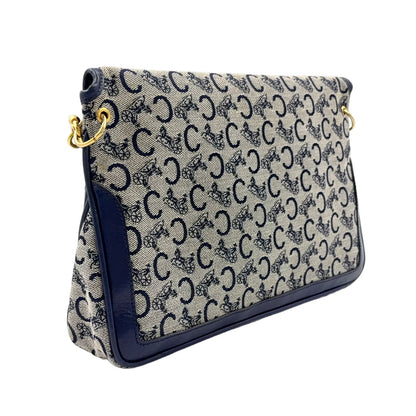 Celine C Macadam Leather Canvas Navy Shoulder Bag Gold — view 2