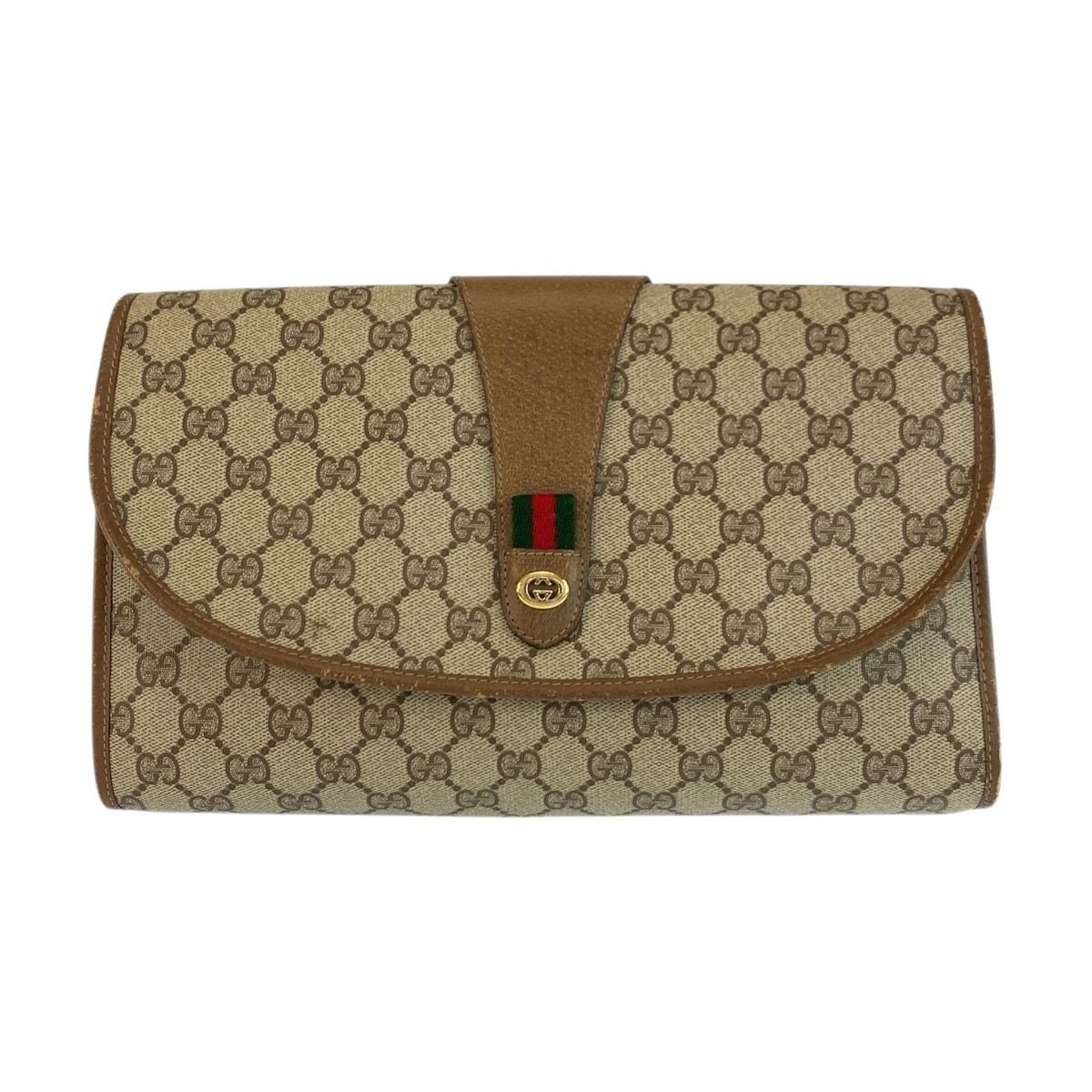 Gucci Sherry Line Beige Brown GG Supreme Canvas Clutch