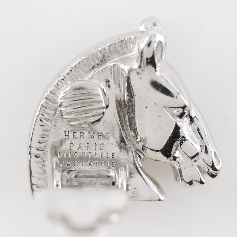 Hermes Cheval Horse Motif Metal Silver Ladies 10.5g Earrings