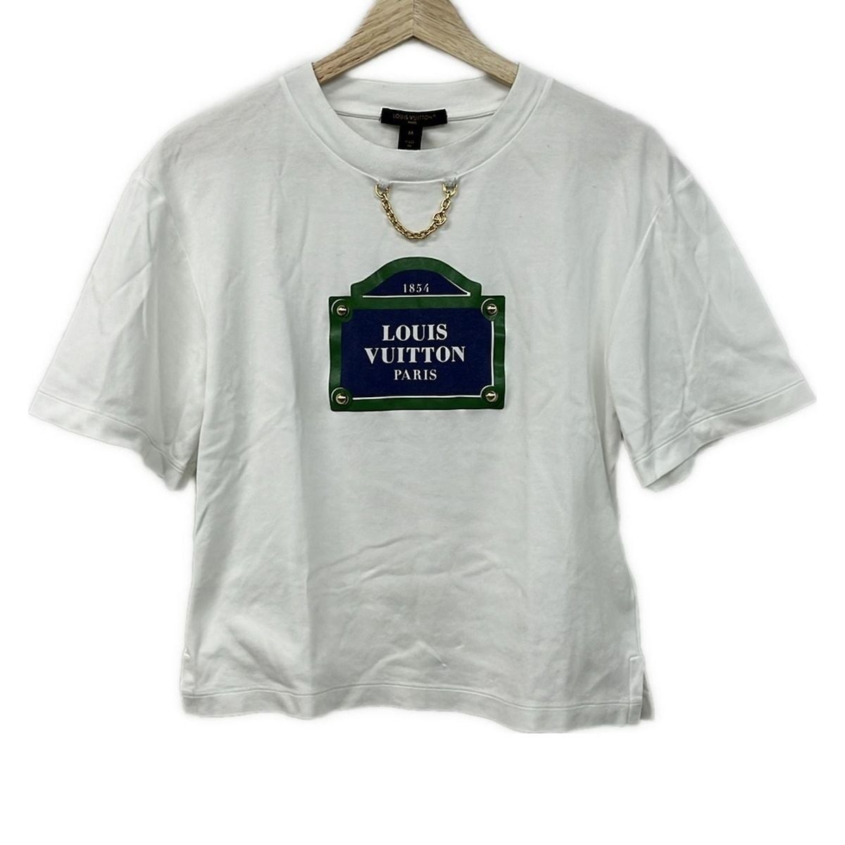 Louis Vuitton Short Sleeve T-Shirt M LV Street Sign White Navy Multi LV Chain