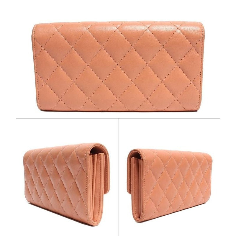 Chanel Long Wallet Coco Mark Silver Hardware Salmon Pink Quilted — view 2
