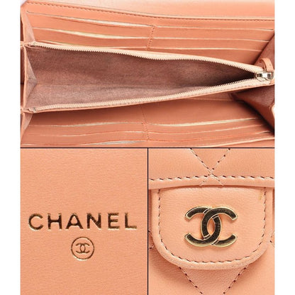 Chanel Long Wallet Coco Mark Silver Hardware Salmon Pink Quilted — view 4