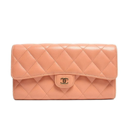 Chanel Long Wallet Coco Mark Silver Hardware Salmon Pink Quilted