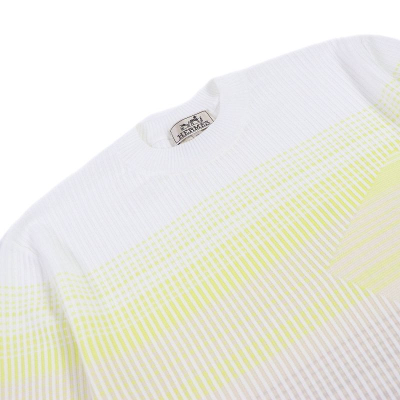 Hermes 2023 100% Cotton Striped Short Sleeve Knit Cut And Sewn White XS Made In