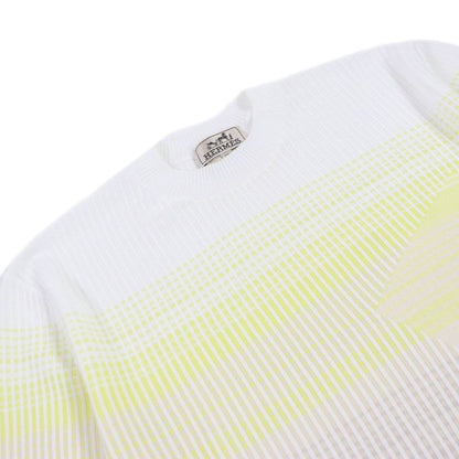Hermes 2023 100% Cotton Striped Short Sleeve Knit Cut And Sewn White XS Made In