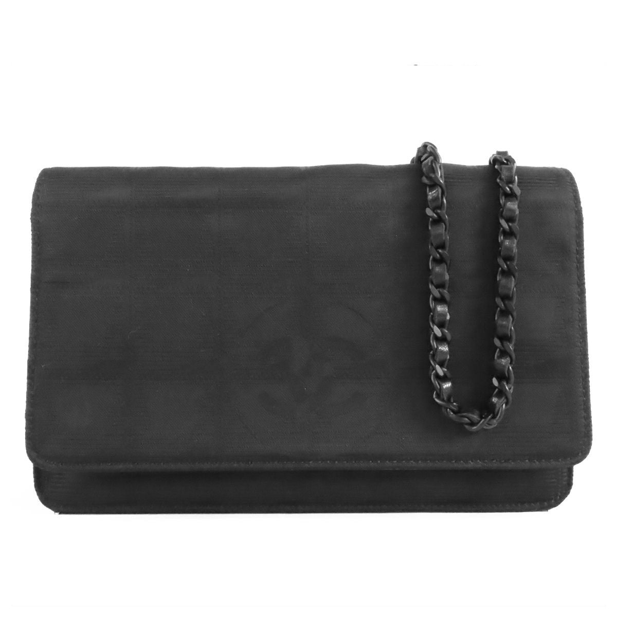 Chanel New Travel Line Wallet Black Nylon Leather Chain Shoulder Bag