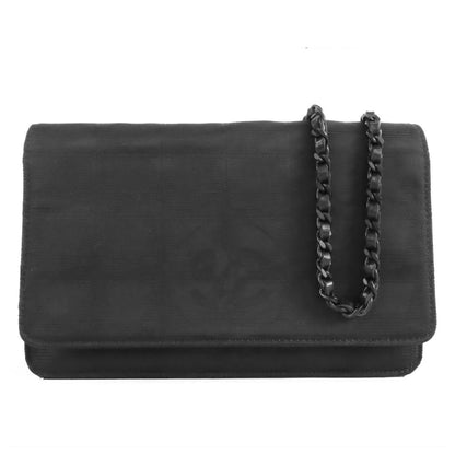 Chanel New Travel Line Wallet Black Nylon Leather Chain Shoulder Bag