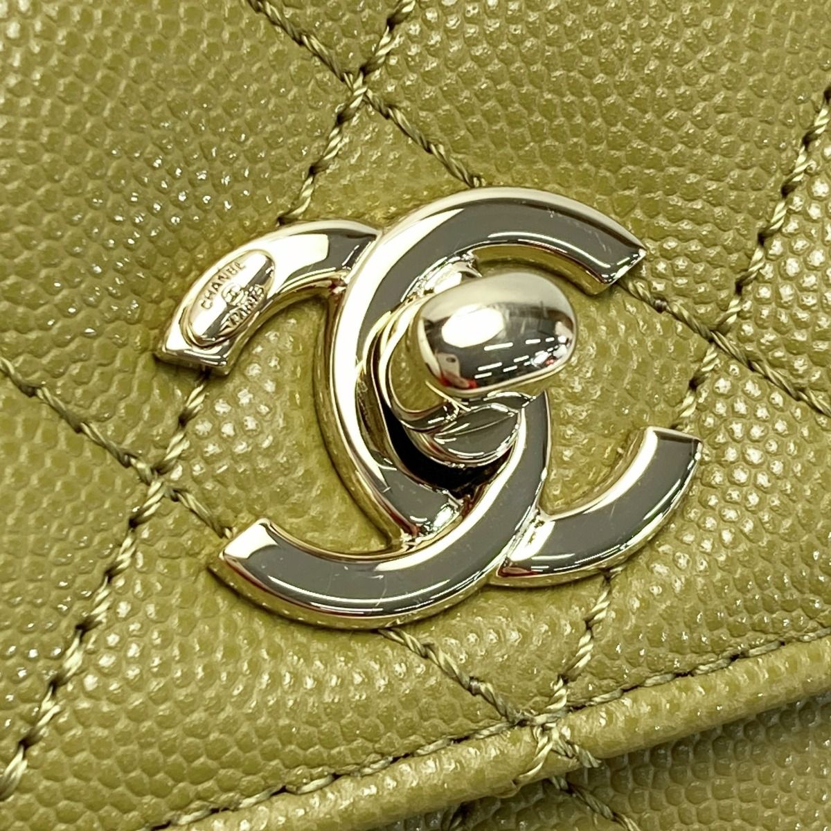 Chanel Matelasse Coco Handle XS Handbag A92990 Olive Caviar Skin Chain