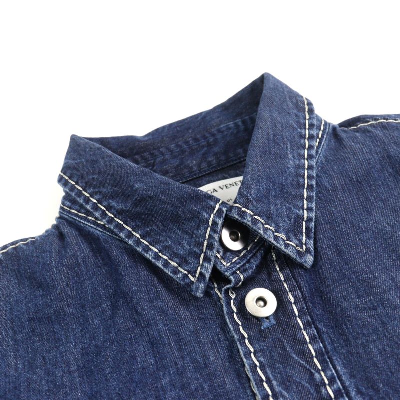 Bottega Veneta 21SS 659272 Lyocell Oversized Cropped Denim Shirt Indigo Blue 46