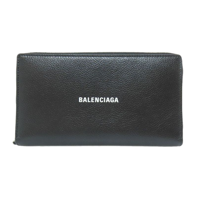 Balenciaga 655927 Round Zipper Long Wallet With Coin Purse Calf Women