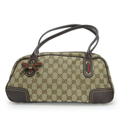 Gucci Boston Bag 161720 Sherry Princi GG Canvas Leather Beige Dark Brown Gold