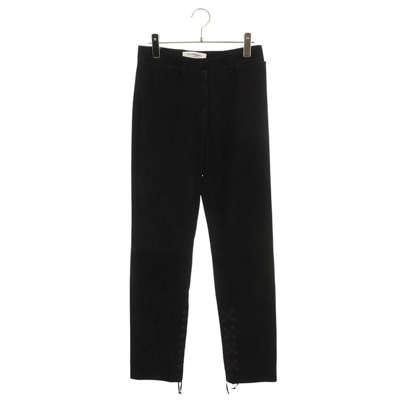 Yves Saint Laurent Rive Gauche Lace Up Design Suede Leather Long Pants 36