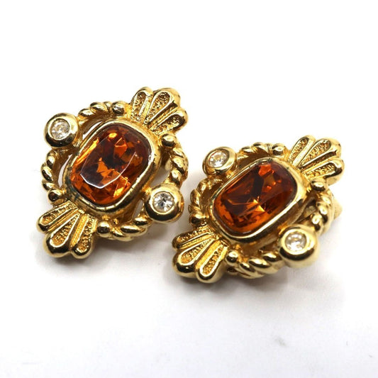 Dior Earrings Color Stone I4 Vintage Gold Orange Clip Type