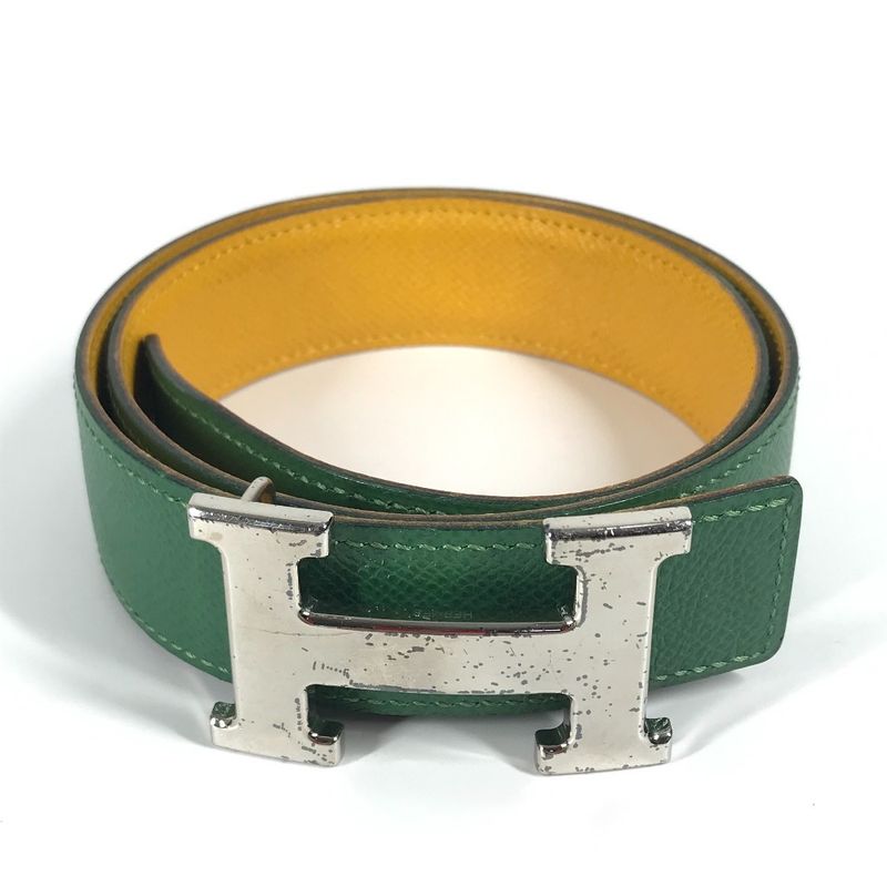 Hermes Belt H Belt Leather Green Yellow