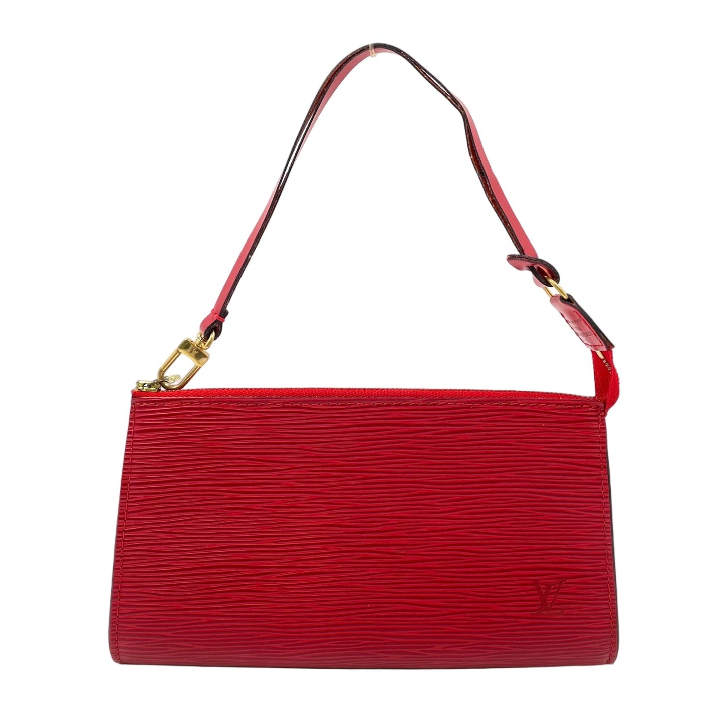 Louis Vuitton Pochette Accessoire Epi Castilian Red Leather Handbag Gold