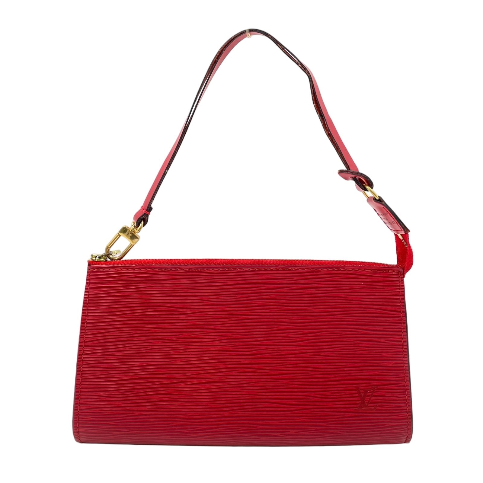 Louis Vuitton Pochette Accessoire Epi Castilian Red Leather Handbag Gold