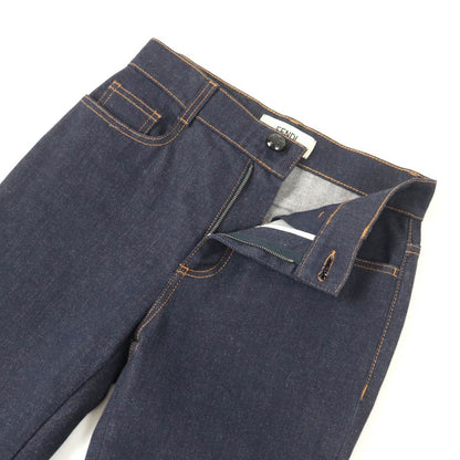 Fendi Flp673 Leather Denim Pants With Logo Patch And Logo Button Bottoms Indigo