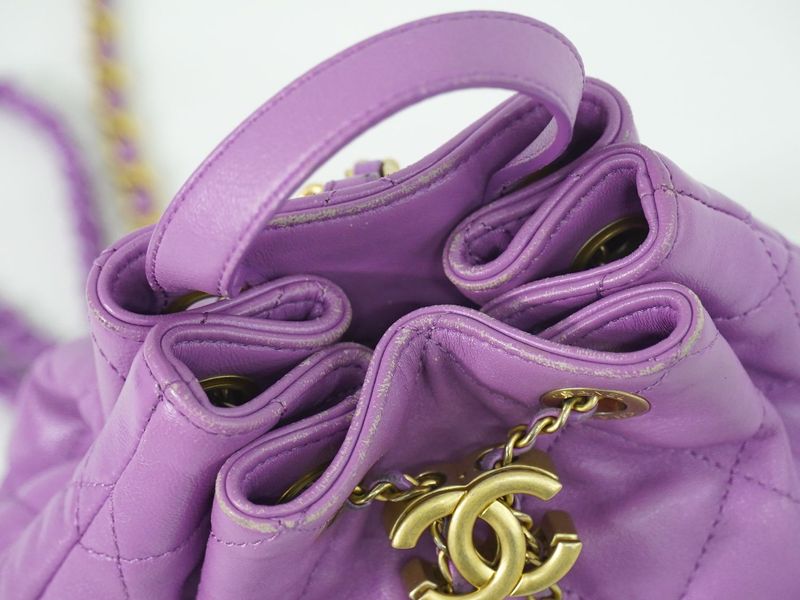 Authentic Chanel Coco Mark Matelasse Drawstring Chain Backpack Sac Backpack