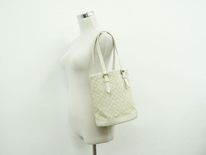 Authentic Louis Vuitton LV Bucket PM Monogram Mini Lin Shoulder Bag Tote Bag