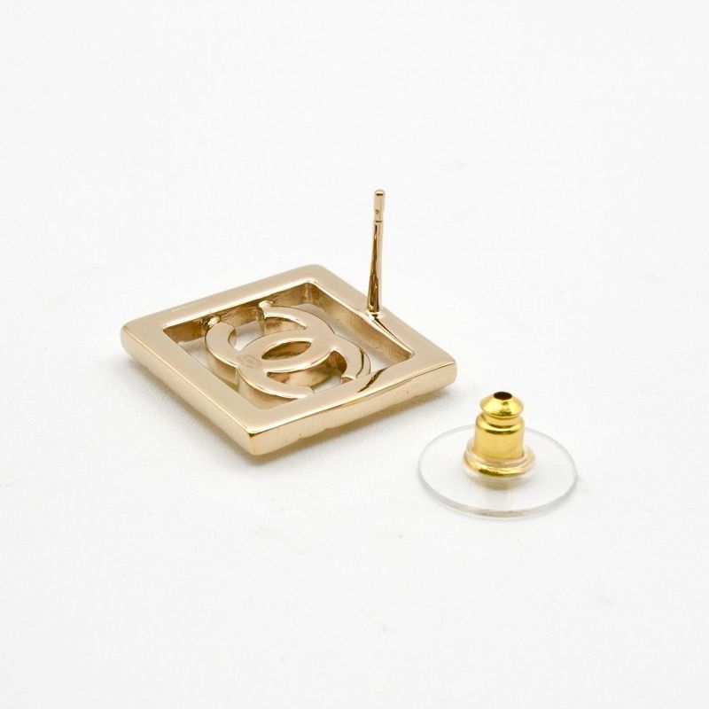 Chanel Earrings Earring Gold Coco Mark Square Matelasse Rhinestone