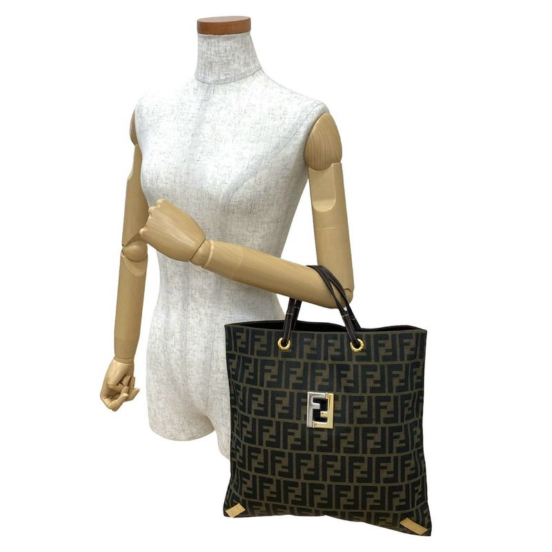 Fendi Zucca FF All Over Pattern Logo Hardware Canvas Leather