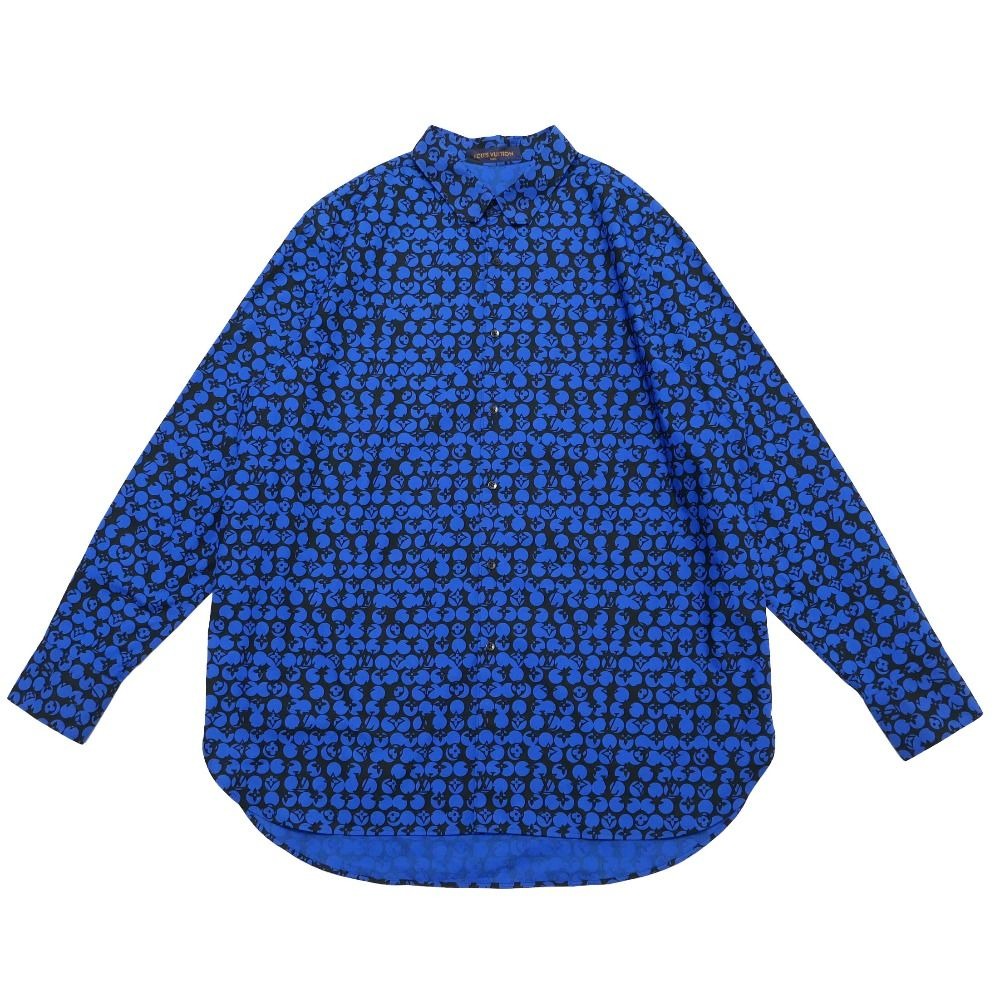 Louis Vuitton Perforated Monogram Pattern Long Sleeve Shirt XXL Blue Black