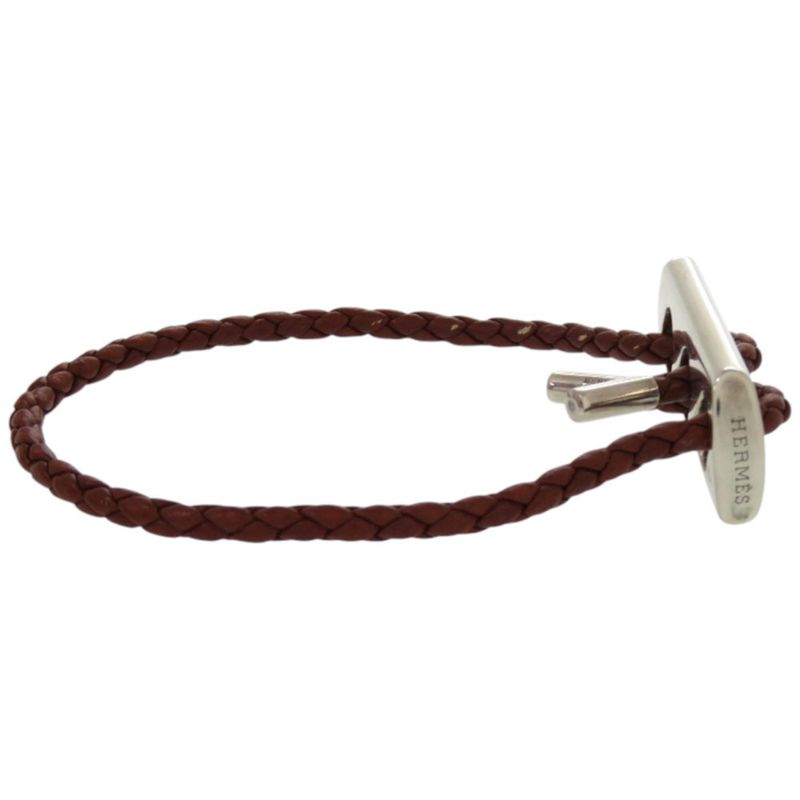 Hermes Leather 925 Silver Hardware Brown Bracelet 1126 Hermes