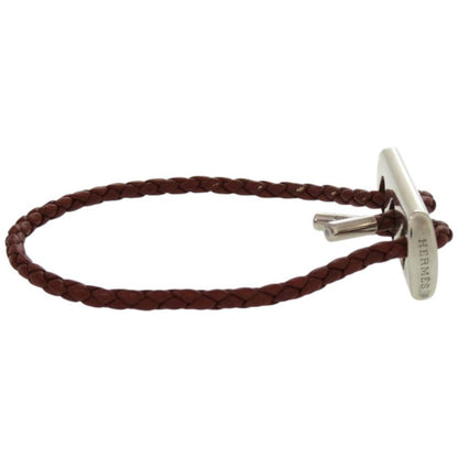 Hermes Leather 925 Silver Hardware Brown Bracelet 1126 Hermes