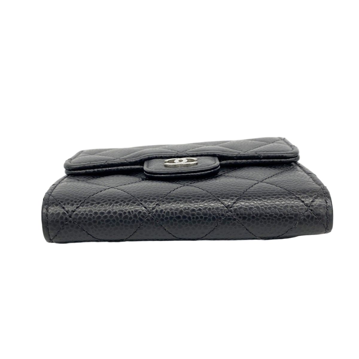 Chanel Trifold Wallet Quilted Caviar Leather Black Gold — view 2