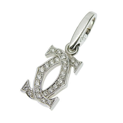 Cartier 2 CC Charm Diamond Pendant Top 18K White Gold 750
