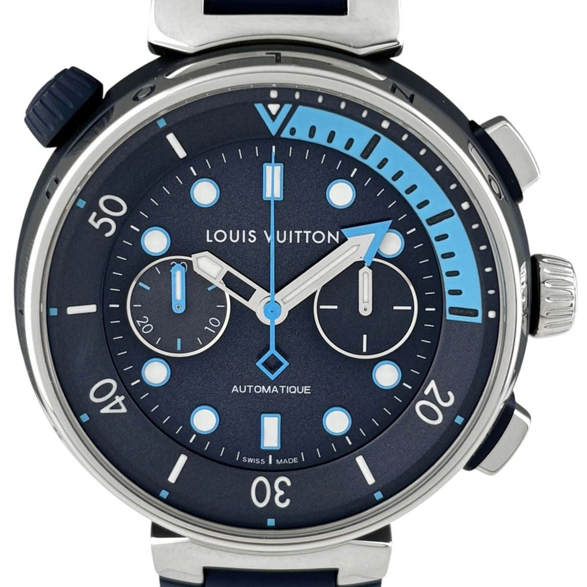 Louis Vuitton Tambour Automatic Street Diver Skyline Blue Watch SS Rubber